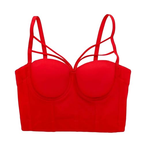 2025 Plegable Elástico Pequeño Adolescente Hermoso Lindo Corto Fishbone Tubo Top Cintura Estrecha Corsé, rojo, 46