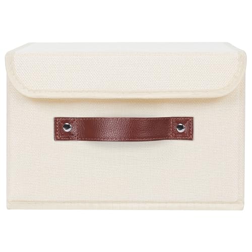 Anminy Storage Bin With Lid Storage Boxes With Pu Leather Handles Pp Plastic Board Decorative Foldable Lidded Cotton Linen Fabric Home Cubes Baskets Closet Organizer Container thumb #1