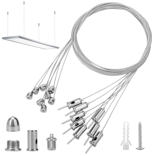8 Stück Seilaufhängung Einbauset 1,5mmx1,5m Decke Ohrstecker Drahtseil, Verstellbare Lampenaufhängung Drahtseil Spanner Drahtseilhalter Metall Deckenbefestiger Befestigungs für LED Panel Deckenleuchte