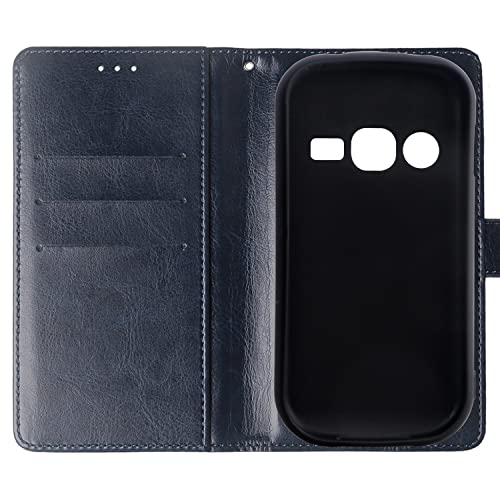Lankashi Stand Premium Retro Business Flip Leather Case Protector Bumper For Doro 1360/1361 / 1362 2.4" TPU Silicone Protection Phone Cover Skin Folio Book Card Slot Wallet Magnetic(Dark Blue) - Image 2