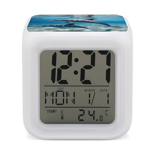 Image of FekiLoot Dolphins Underwater Alarm Clock with 7 Color Changing Night Light Digital Alarm Clock LED Display Screen Sleep Trainer Room Decor Clocks Small Bedside Digital Clocks