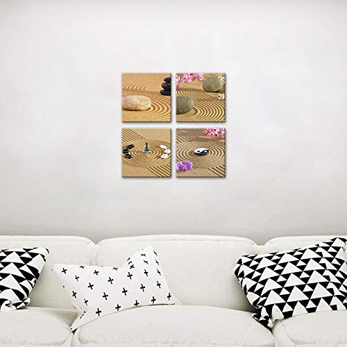 Nan Wind 4 Piece Zen Canvas Wall Art Zen Stone And Orchid Still Life Picture White Sand Poster Art Painting Pictures For Home Decoration Modern Painting Wall Decor Canvas #TOP3