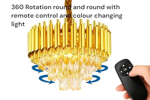 Image of RD.Enterprises|| Modern Crystal 3-Tier Gold Chandeliers | Bluetooth Remote Control and Speaker, Colour Changing | Moving Round | Ceiling Light Fixture for Living Room (Remote Full Gold, 400MM)