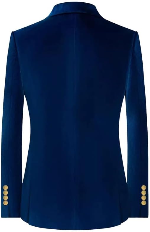 Velvet Blazer for Men Double Breasted 6 Button Notch Lapel Suit Jacket with Flap Pockets for Fall Winter