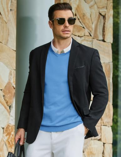 Image of COOFANDY Mens Casual V Neck Sweater Knit Slim Fit Long Sleeve Pullover Top