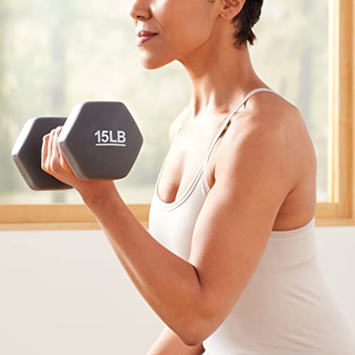 image for Amazon Basics Neoprene Dumbbell Hand Weights, 15 Pounds, Pair, Dark Gr