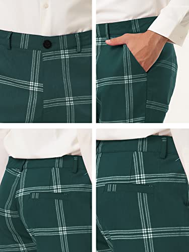 Lars Amadeus Men's Green Plaid Dress Pants Casual Slim Fit Flat Front Checked Printed Business Trousers 30 Green #TOP5