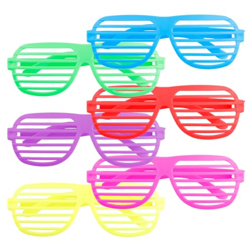 GroveEss 6PCS Shutter Shading Glasses,6 Neon Colors Sunglasses,Novelty 80's Party Slotted Glasses Party Bag Fillers for Children Fancy Dress Costume Accessories Photo Prop Decoration