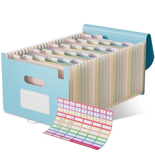 EcoStash Accordion File Organiser, 26 Pockets Wheat Straw Expanding File Folders, Monthly Filling Document Organiser, BPA Free, Return to Nature, Healthy Living, A4/Letter Size - Sky Blue