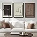 3D Textured Framed Abstract Wall Art, 3 Piece Modern Paintings Artwork for Walls, Black White Brown Geometric Sandstone Texture Pictures for Living Room Dining Room Bedroom Office Wall Decor 16x24 In