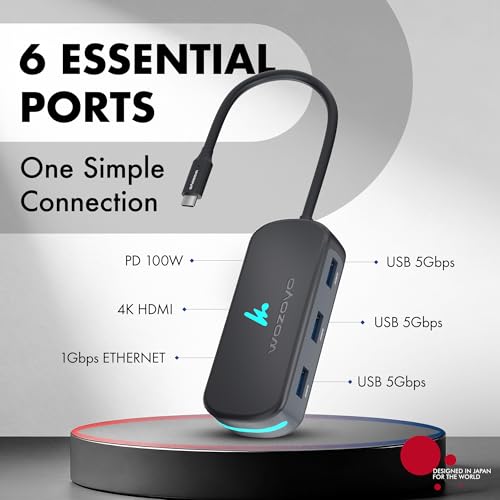 Image of Type C 6 in 1 Wozoyo Docking Station with 3XUSB 5Gbps (3.2 Gen 1),4K@60Hz HDMI,1Gbps Ethernet & PD 100W,USB-C Hub,Thunderbolt 4 Compatible,Universal Compatibility with macOS, Windows, Android & iOS