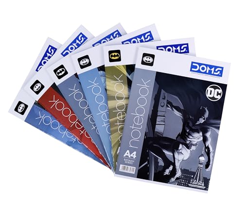 Image of DOMS Single Line Notebook | A4 DC Series| 29.7 X 21 CM | BATMAN Series| Soft cover pinning Binding | 172 Pages | For Students In School & Colleges | Pack of 6