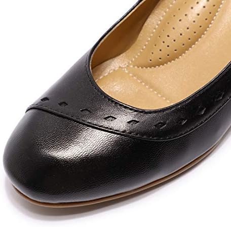 Mona flying Women's Leather Wedge Pumps Dress Shoes Med Heel Casual Rounded Toe for Women Office Black 11 | Image 2