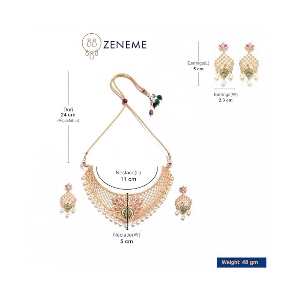 ZENEME Zenem Gold Plated White & Red American Diamond Studded With Drop Pearl Beaded Jewellery Set For Women & Girl - Image 8