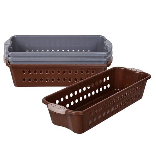Image of Heart Home Pack of 4 Storage Basket | Storage Organizer for Refrigerator-Vegetables-Stationery | Multipurpose Cabinet Shelf Rack | Storage Box for Kitchen | JAWA-3 | Large | Gray & Brown