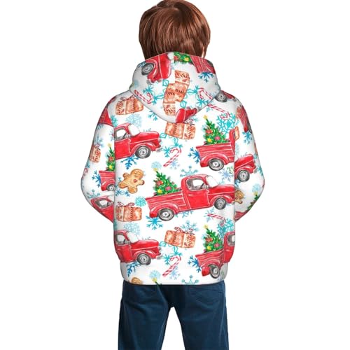 Watercolor Red Truck And Fir Tree Kid Hoodies Boys Sweatshirts Girls Pullover with Pocket4