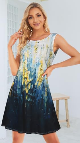 Image of Summer Dresses for Women Beach Boho Sleeveless Vintage Floral Flowy Pocket Tshirt Tank Sundresses 2026