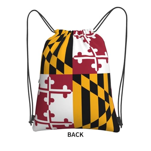 Drawstring Backpack Zipper String Maryland State Flag Bag For Outdoor Leisure Yoga Gym Swimming Travel Fitness Sports, Black3