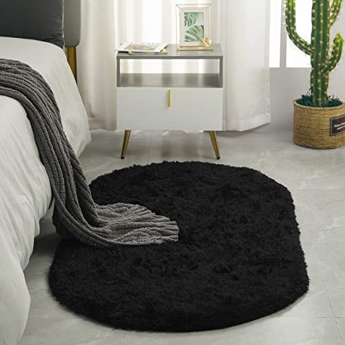 Goideal Oval Shaggy Bedroom Rug 2.6 X 5.2 Feet Fluffy Area Rugs For Girls Boys Kids Room Nursery Floor Carpet Home Decoration, Black #TOP2