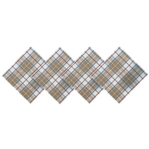 Lintex Grey Cottage Cabin Plaid 100% Cotton Fabric Napkins, Country Rustic Taupe and Gray Easy Care Cotton Weave Napkins, Setr of 4 Napkins