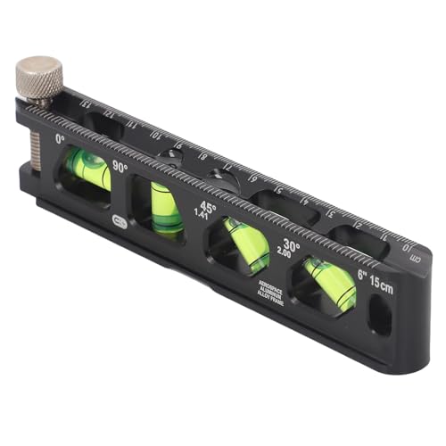 WALFRONT Mini Level Tool Bubble Level Ruler Magnetic 6 Inch 15cm Aluminum Alloy with 4 Magnets 4 Bubbles for Pipe Measurement Conduit Bending