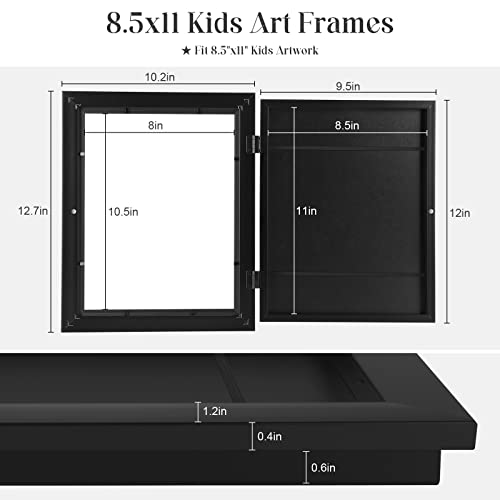 Image of [2-Pack] Kids Frames, 8.5x11 Front Opening Kids Artwork Frames Changeable, Black Artwork Display Storage Frame for Wall, Holds 50 Pcs, for 3D Picture, Crafts, Children Drawing, Hanging Art, Portfolio
