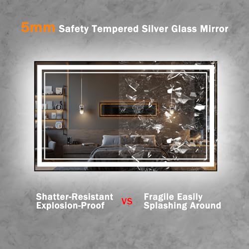 osemy 30" x 18" LED Bathroom Mirror with Lights Framed LED Mirror for Bathroom Backlit and Front Lighted Bathroom Mirror Black Square Aluminum Frame Anti-Fog Dimmable Vanity Shatter-Proof by osemy - Used condition - Image 8