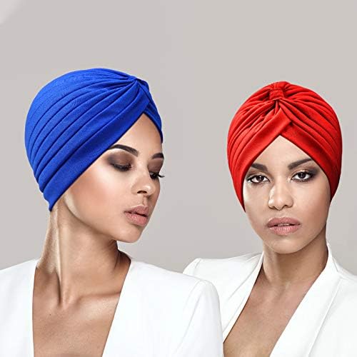 4 Pieces Stretch Polyester Turbans Head Beanie Cover Twisted Hat for Women Girl