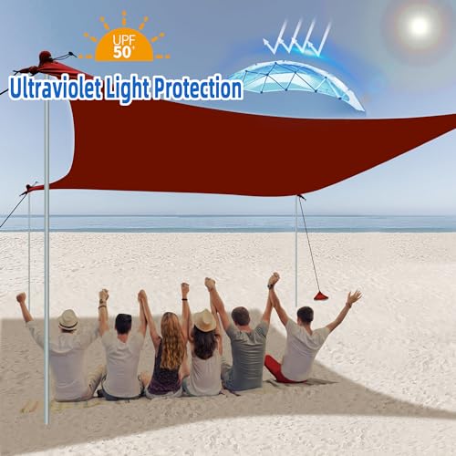 UMARDOO FamiLy Beach Tent Canopy Sun shade Portable 10×10FT, Large Wind Resistance Beach Sun Shelter Easy Setup with Packable Carry Bag for Outdoor Travel UPF 50+ (Red) - Thumbnail 3