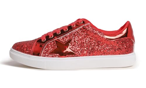 Image of FEVERSOLE Women's Fashion Lace Up Dress Sneakers Sparkly Party Shiny Shoes