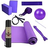 Gymnastikmatte mit Yoga-Blöcken, Yoga-Set, Fitnessgeräte für Damen und Herren, inklusive Latex-Widerstandsband, Stretchgurt, komplettes Workout-Set