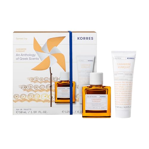 KORRES Cashmere Kumquat Fragrance Set for Women, Gift Set of EDT 50 ml & Body Milk 125 ml in Oriental, Sweet, Warm Fragrance, Value Set, Vegan
