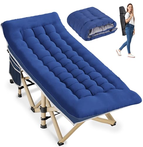 Candockway Folding Camping Cot with Comfy Mattress(Blue),600LBS(Max Load),Portable Cot Bed for Adults Include Carry Bags,28' Wider Sleeping Cots for Home,Office Nap,Outdoor Travel Camp Beach