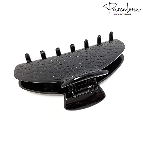 Parcelona France Croco Black Medium 3 1/2 inch Covered Spring Celluloid Acetate No Slip Grip Jaw Hair Claw Clip for Women and Girls, Made in France miniatura 2