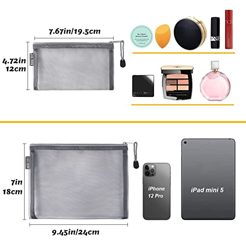 GINOYA 6 Pack Mesh Toiletry Bag, Nylon Makeup Pouches with Zipper for Cosmetic Home Office Purse Diaper Bag (Gray) - Image 3