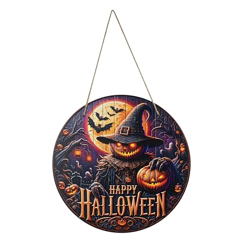 Letrero de Bienvenida para Colgar en la Puerta de Halloween, Placa de Madera para decoración del hogar, Escuela, al Aire Libre, casa encantada-30cm