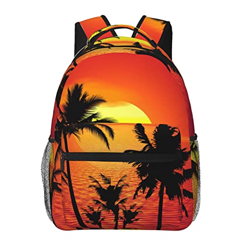 Sac à dos d'école léger Tropical Sunset pour garçons et filles avec fermeture éclair pratique