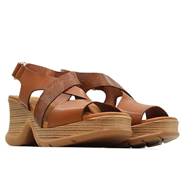 PAULA URBAN - 23-514 Cuero - Sandalia de piel, con cuña y plataforma, velcro, suela de goma, para: Mujer