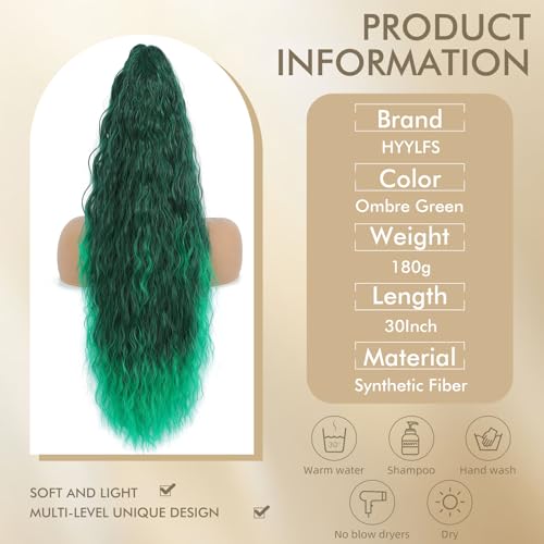 Image of Claw Clip Ponytail Extension, Ombre Green, 30In