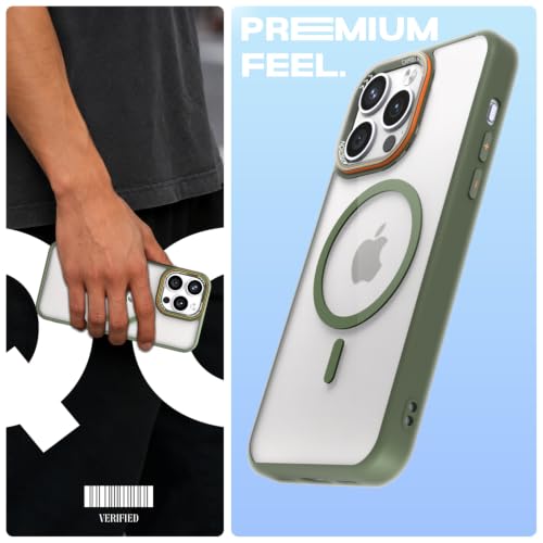 Image of Pikkme Back Cover for iPhone 14 Pro Max | Shockproof | Mag-Safe Compatible | Hard Transparent Back | Premium Raised Camera Protection | Bumper Case (Green Mag-Safe)