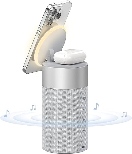 COLSUR Bluetooth Speaker, Wireless Charger, Bluetooth Speakers with Night Light, 2 in 1 Wireless Charging Station for iphone16/15/14/13/12 Series, for Air-Pods Pro/3/2（Gift Ideal）