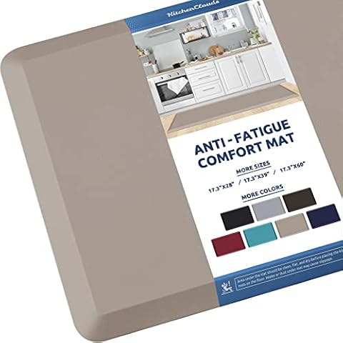 KitchenClouds Kitchen Mat Cushioned Anti Fatigue Kitchen Rug 17.3"x60" Waterproof Non Slip Standing Desk Mat Comfort Floor Mats for Kitchen House Sink Office (Khaki) Cover