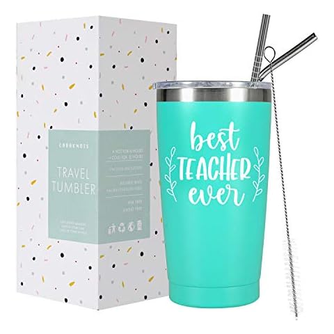 Caraknots Best Teacher Ever Coffee Tumbler Teacher Gifts Teacher Appreciation Gifts For Women Teacher Travel Mug Funny Thank You Christmas Birthday Gifts for Teachers Cup Wine Tumbler with Lid Mint Cover