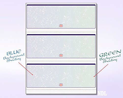 3 Blank Checks Per Page, Laser 8-1/2" X 11" (Letter Size) Prismatic Green & Blue Color, 100 Sheets (300 Checks) #TOP1