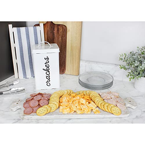 Auldhome Rustic White Cracker Tin; Square Enamelware Classic Cracker Canister #TOP3