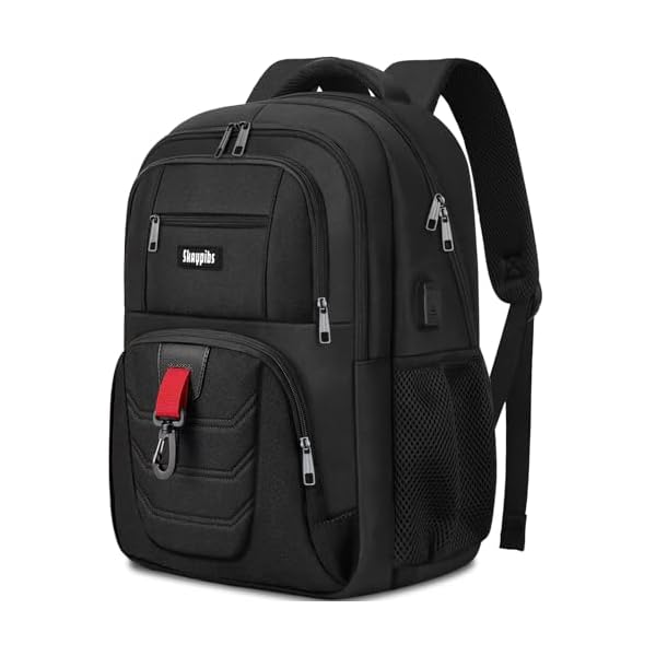 Skaypibs Black Backpack for Men Women, School Backpack for Boys Teens, 15.6 Inch Laptop Backpacks with USB Port, Water Resistent book bag, Work College Student Bookbag,Travel back pack