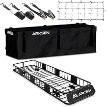 ARKSEN Skinny Roof Rack 64"x23"x6" Cargo Carrier with Waterproof Bag, Net, Straps & Anti-Slip Mat, Heavy Duty Top Mount Cargo Basket, Luggage Camping Gear Storage for Car, Truck or SUV Transport