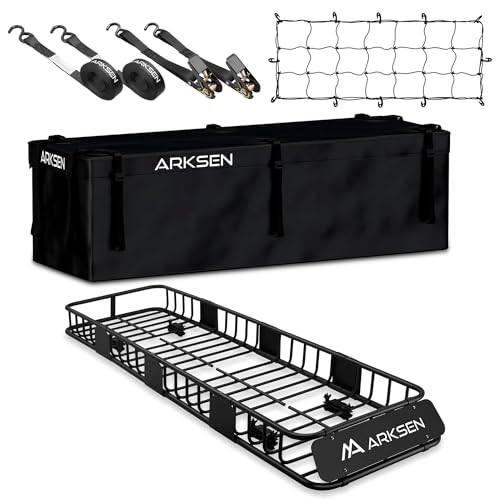 ARKSEN Skinny Roof Rack 64"x23"x6" Cargo Carrier with Waterproof Bag, Net, Straps & Anti-Slip Mat, Heavy Duty Top Mount Cargo Basket, Luggage Camping