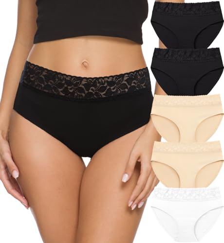 Image of Altheanray Womens Underwear Cotton Panties for Women Bikini Underwear Soft Hipster Lace Breathable Ladies Briefs 5 Pack