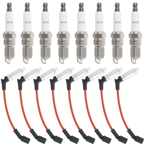 41-110 Iridium Spark Plugs and M8-48322 Spark Plug Wires Compatible with Chevy Silverado Suburban Avalanche Express GMC Cadillac Escalade Yukon Sierra Savana 5.3 6.0L 6.2L V8 LS Truck MCCKLE (8 Set) by MCCKLE - Used condition - US$22.54